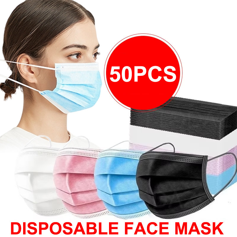 Black Face Mask Pack - 50 Stück 3-lagige Maske Gesichtsmasken Melt
